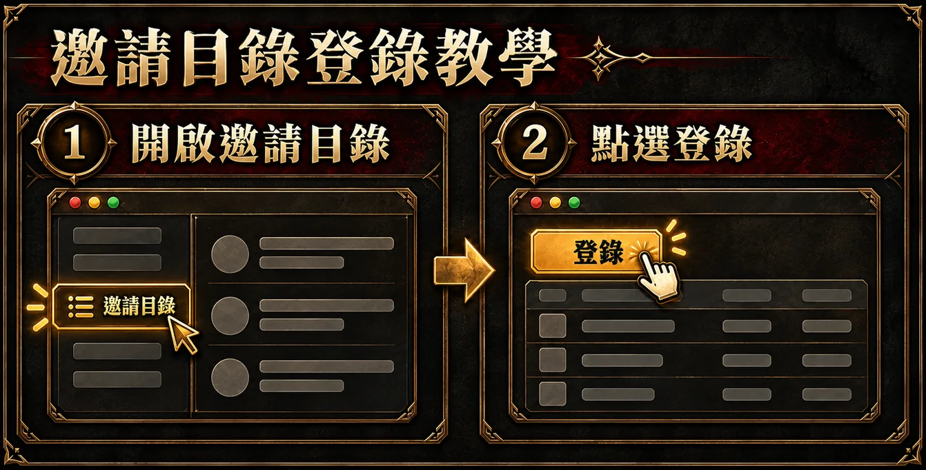 開啟邀請目錄並點選登錄